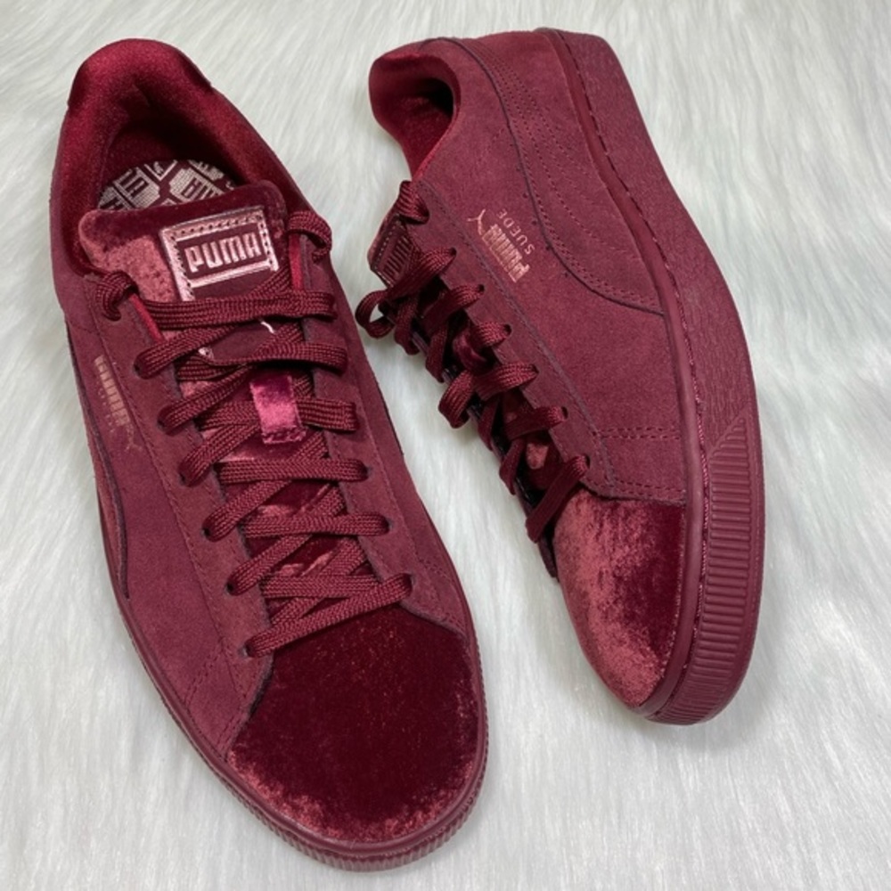 Womens Puma Suede Velvet Sneakers Shoes Flatform y2k Burgundy Size 10